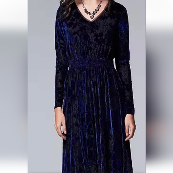 SIMPLY VERA WANG NWT Women's Size Medium BLUE VELVET & BLACK Festival DRESS - Picture 1 of 10